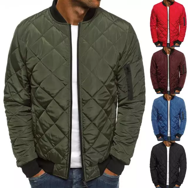 Mens Quilted Padded Puffer Jacket Casual Winter Warm Coat Bomber Zip Up Outwears
