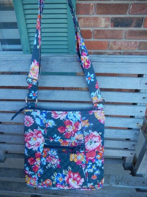PRETTY POSIES Hipster Crossbody Shoulder Bag Gray Pink Blue VERA BRADLEY EUC
