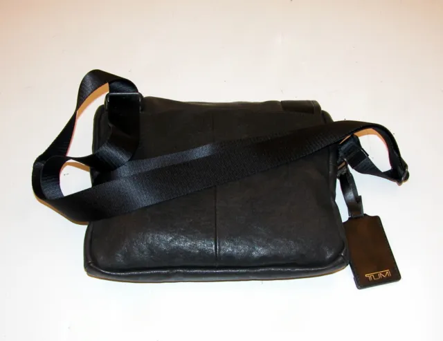TUMI Alpha 2 All Leather Beale 12" Mini Messenger / Crossbody Bag 22371 ~ Black 2