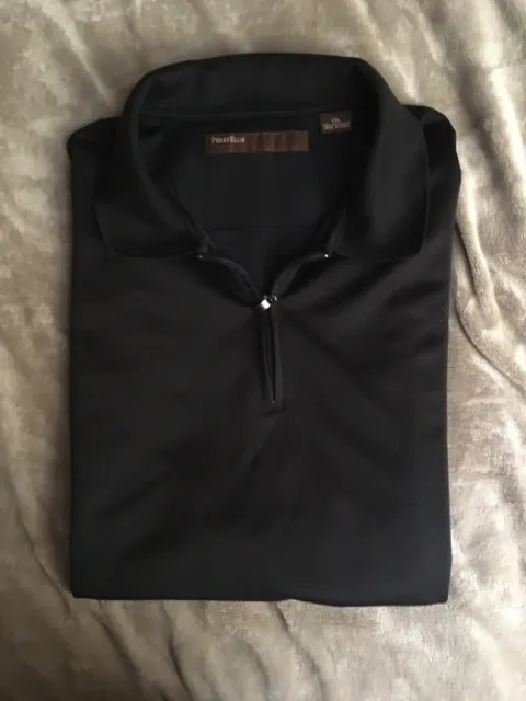 PERRY ELLIS Men's Polo Shirt 1/4 Zip Soft Short Sleeve. Black. XXL