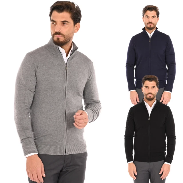 Cardigan Uomo Invernale con Zip Maglione Elegante Pullover con Cerniera Slim Fit