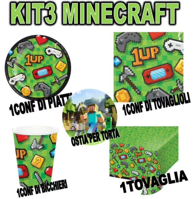 Kit festa + ostia MINECRAFT compleanno TAVOLA ADDOBBI PARTY piatti TOVAGLIA