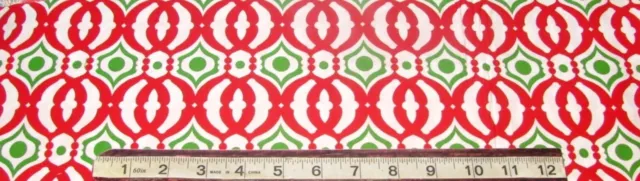 6" x 42" Ornate Quatrefoil Christmas Colors Red & Green on White Cotton Fabric