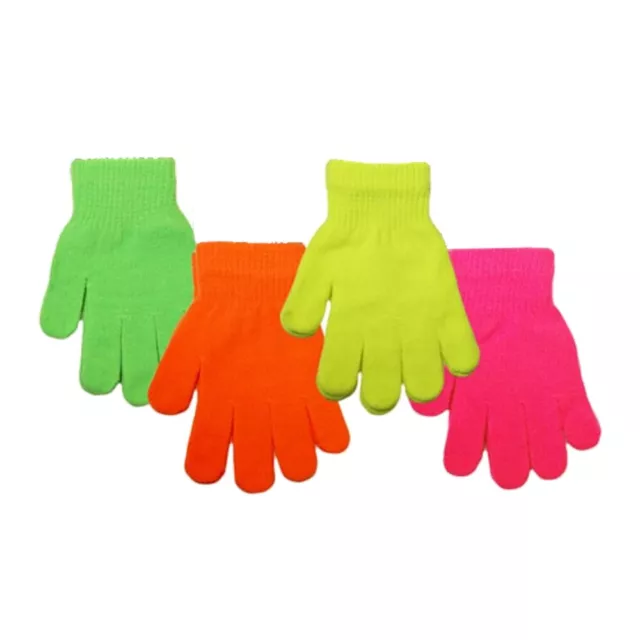 Kids Neon Gloves Bright Colours Fluorescent Girls Boys Thermal Stretch Gloves