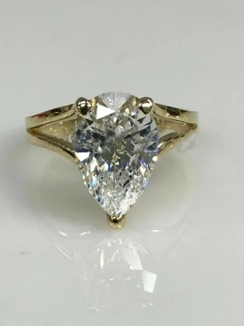 3.00 Ct Pear Cut VVS1 Moissanite Solitaire Engagement Ring Solid 14K Yellow Gold