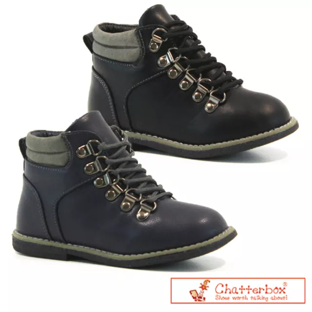 Jungen Kinder Chatterbox Stiefel Freizeit Kunstfell Warm Schnürschuhe Winter Grösse