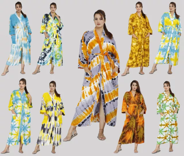Womens Kimono Robe Cotton Tie Dye Bathrobe Kimonos Dress Pajama Robes for Girls