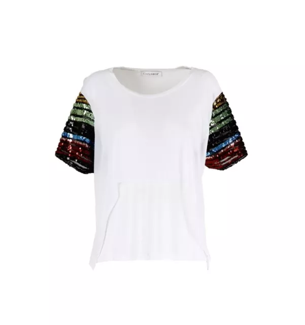 Cafènoir T-Shirt Femme Chemise Manches à Paillettes ijt742 203 Blanc Été 2020 2