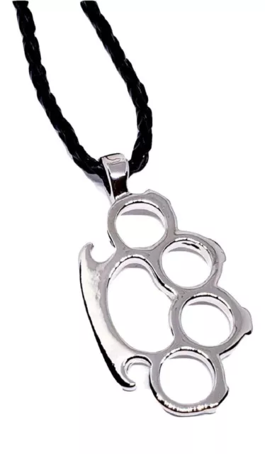 Knuckle Duster Necklace Pendant Brass Knuckles Faux - Leather Necklace Punk Rock