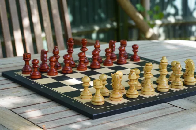 Solid Wood Tournament Chess Board 50x50cm w/ Hand Carved Pieces Gift for Him Her