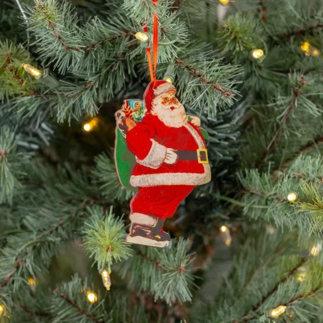5" Ragon Vntg Jolly Santa Toy Bag Dummy Board Ornament Retro Christmas Decor