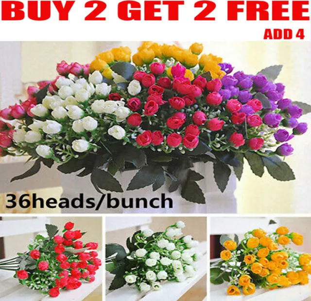 36 Heads Artificial Silk Flowers Bunch Wedding Grave Outdoor Bouquet Home DeLI15