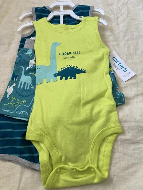 Carters baby boy 3 piece knit dinasour short outfit size 9M NWT