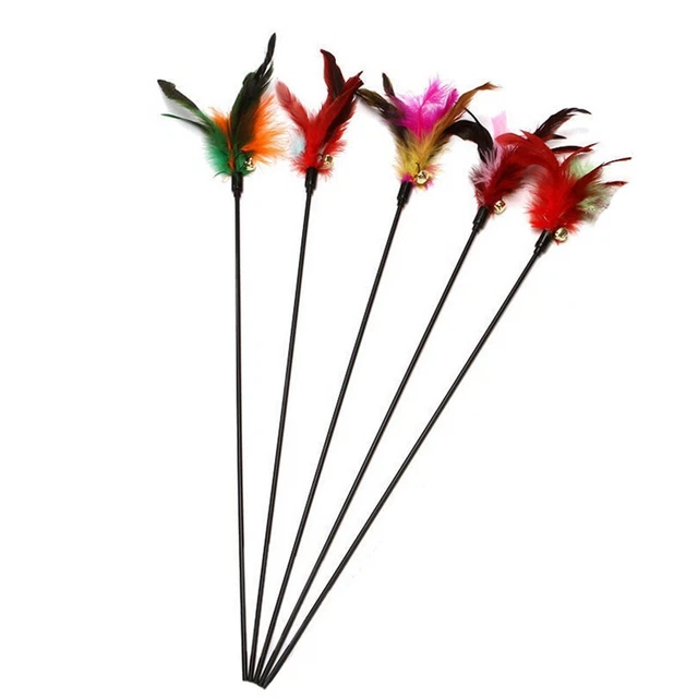 5 Pièce Chat Animal Jouet Chaton Drôle Teaser Bâton Interactif Wand Plume Cloche