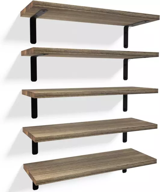 Rustic Wood Shelves Set of 5, Farmhouse Style Floating Shelf for Wall Décor, Han