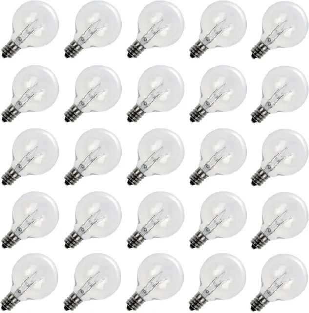 25 Pack G40 Clear Replacement Bulbs Outdoor Patio Globe C7 E12 Base Patio Lights