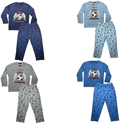 Boys Kids Pyjamas Long Sleeve Top Bottom Set Nightwear PJs Cotton Football