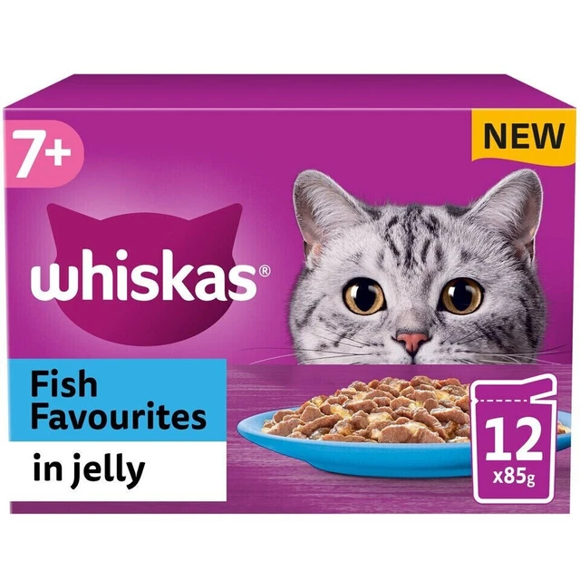 Whiskas Senior 7+ Cat Food Fish Favourites In Jelly 12X85g, FREE DELIVERY