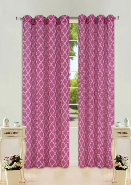 2Pc Geometric 2 Color Printed Voile Sheer 8 Grommets Window Curtain Panels #S38