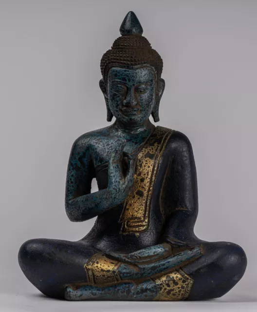 Antique Khmer Style Cambodia Seated Wood Buddha Statue Teaching Mudra - 31cm/12"