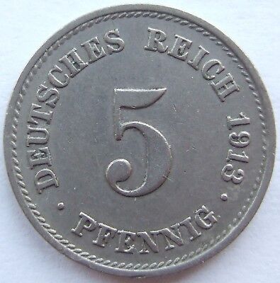 Pièce de Monnaie Reich Allemand Empire 5 Pfennig 1913 G En Extremely fine