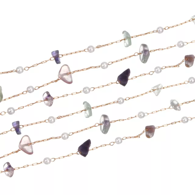 2Pcs 2 Yards Crystal Gemstone Brass Chain Necklace Chains Bulk (Rainbow)