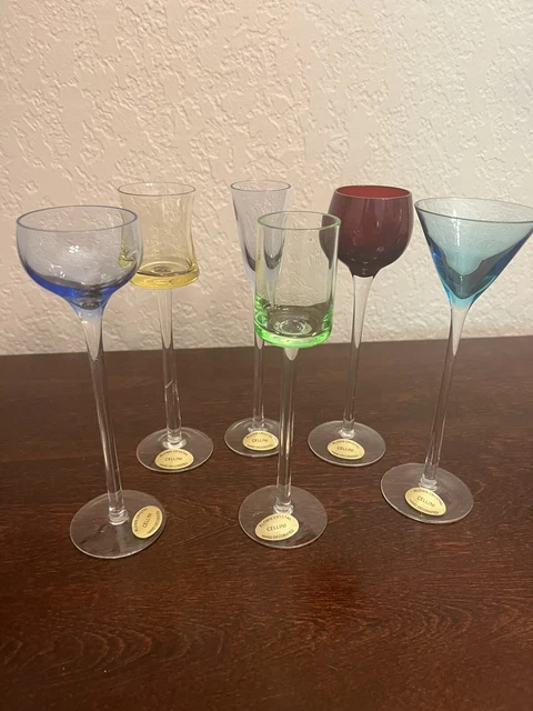 Cellini Cordials Aperitif Set of 6 Multi-Colored Small Stemmed Glasses