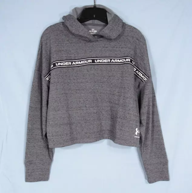 NWT UNDER ARMOUR Women's GRAY French Terry LOGO SPELL-OUT Cropped HOODIE Sz XS