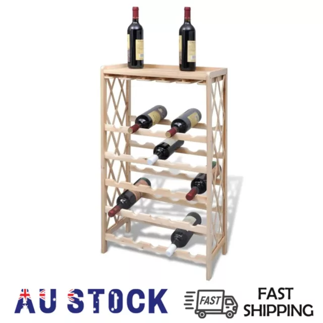 Wooden Wine Rack Free Standing 25 Bottles Timber Bottle Storage Display Shelf