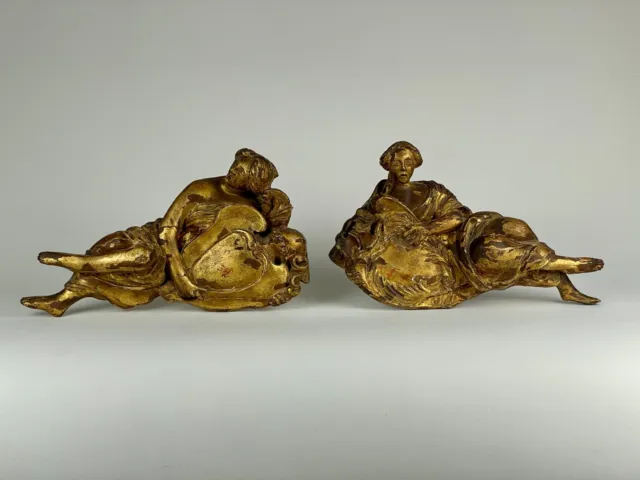 Pair of 19th Century Antique Italian/French Carved Wood Gilt Female Figurines