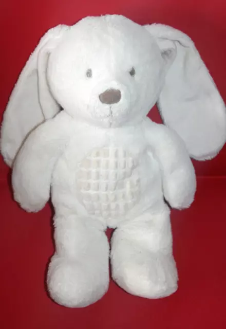 Tex Baby Doudou Peluche Lapin Blanc Damiers 37 Cm Nez Taupe Etat Neuf