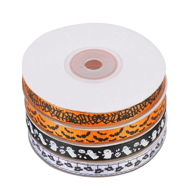 4 Rolls Halloween Webbing Polyester Grosgrain Ribbon Pumpkin Ribbons