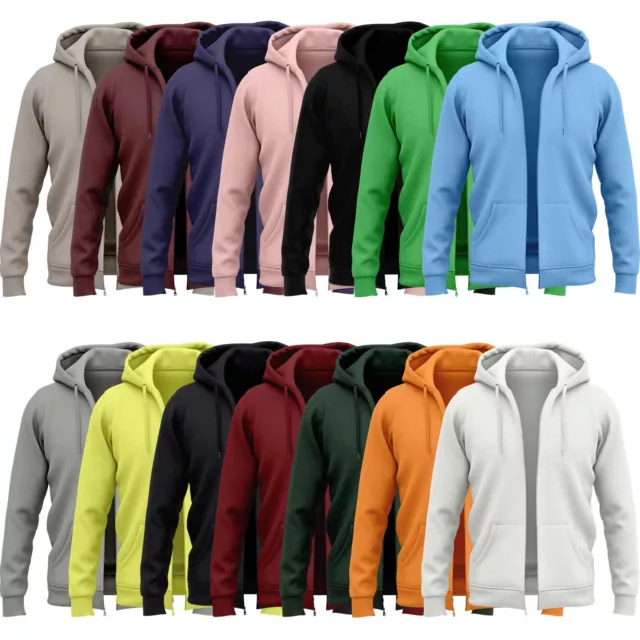 Mens Zip Up Hoodies Polyester Plain Hooded Sweatshirt Fleece Jacket Hoody Top UK