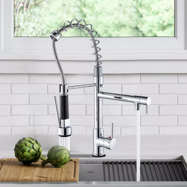 Modern Monobloc Kitchen Mixer Tap with Pull Out Hose Spray Single Lever Chrome