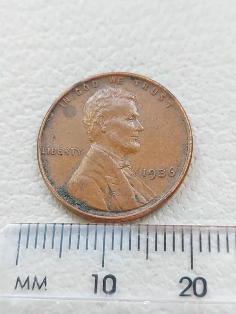 A 1936 USA United States Lincoln Wheat One Cent Penny Coin