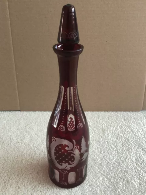 Egermann Czechoslovakia Ruby Red Cut To Clear Bohemian Wine Decanter- 15"