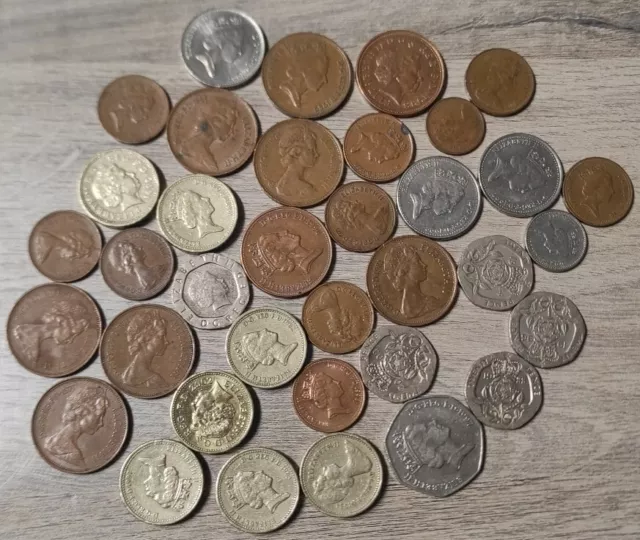 Lots De 36 Pièces Anglaise Pound/Penny/Pence