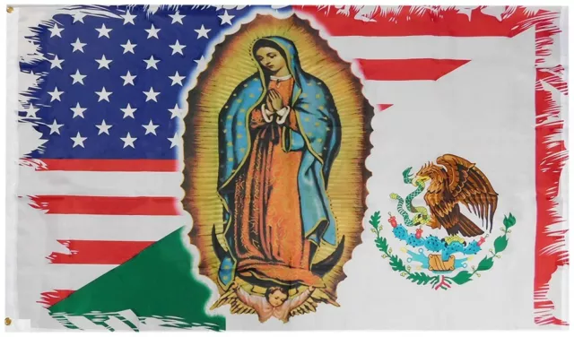 3x5 USA Mexico Virgin Mary Guadalupe 3'x5'  Woven Poly Nylon Flag Banner
