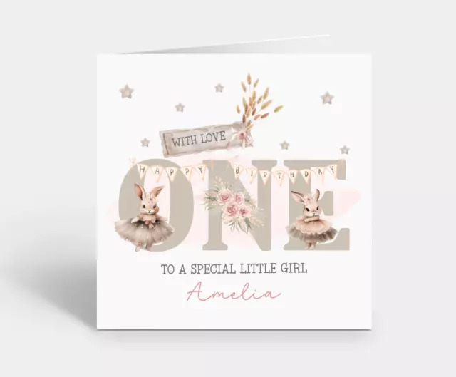 Personalised Girls 1st Birthday Card Daughter Granddaughter  Ballerina Bunnies