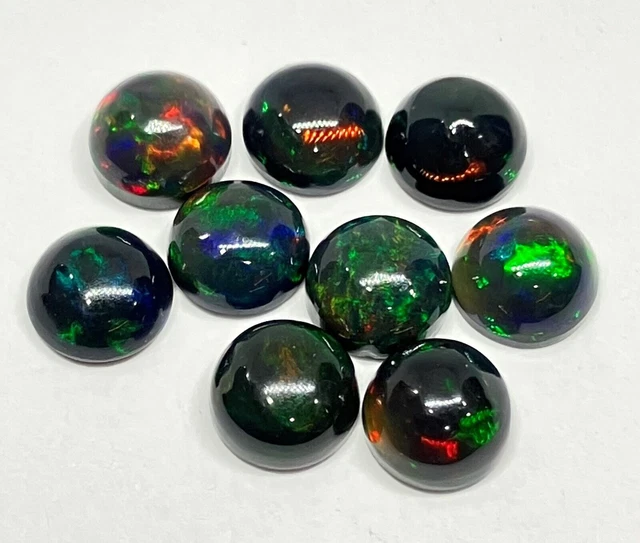 Opale éthiopienne naturelle feu noir rond dos plat cabochon AAA pierre...