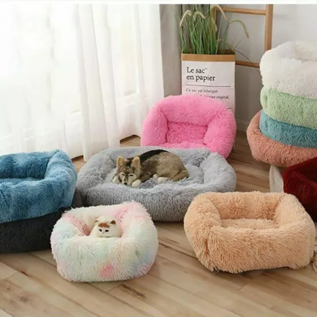 Bed Pet Fluffy Dog Cat Calming Sleeping Soft Plush Nest Warm Kennel Donut 10