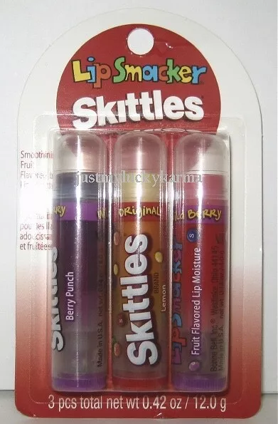 NIP 3 Bonne Bell Lip Smacker SKITTLES Lemon Berry Punch Strawberry RARE Vintage