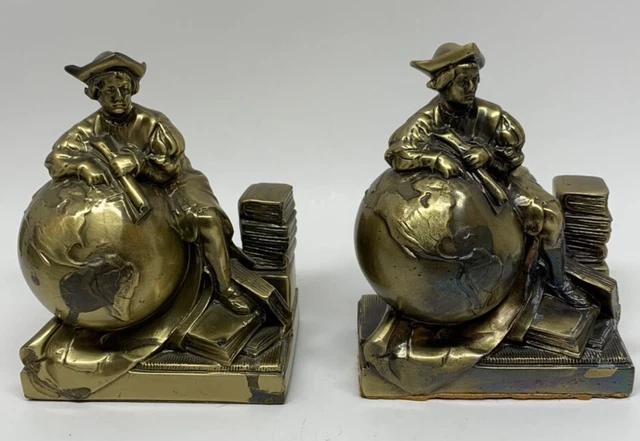 Heavy Vintage P.M. Craftsman Christopher Columbus Bookends