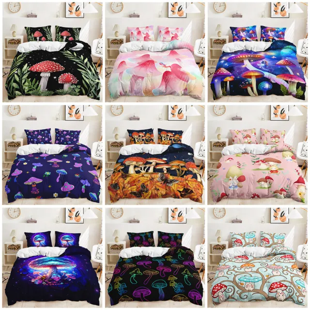 Mystic Mushroom Rabbit Butterfly Pink Blue Purple Duvet Quilt Cover Bedding Set