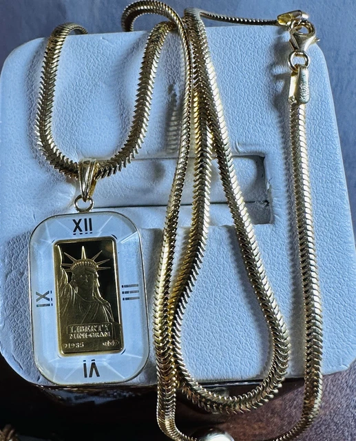 18K Fine 750 Saudi Real Gold Statue of Liberty Necklace 18” Long 3mm 10.4g 18K Fine 750 Saudi Real Gold Statue of Liberty Necklace 18” Long 3mm 10.4g