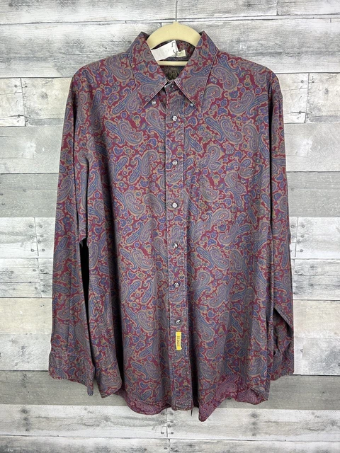 Vintage Mens BD Baggies Red Button Down Long Sleeve Shirt Size 16 1/2 34-35