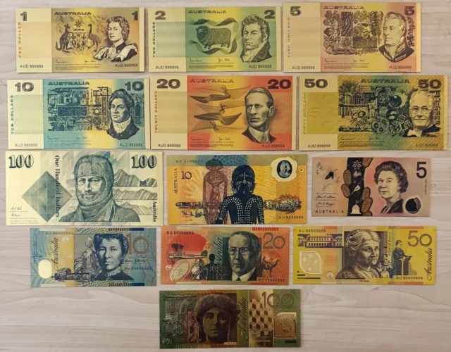 Australian 24k Gold Banknote Set Full Collection 1966 - 2024 ( 13 notes )