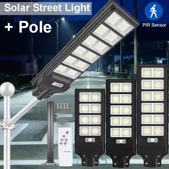 LED Straßenlampe mit Bewegungsmelder Solar Straßenlaterne Hofbeleuchtung Fluter#