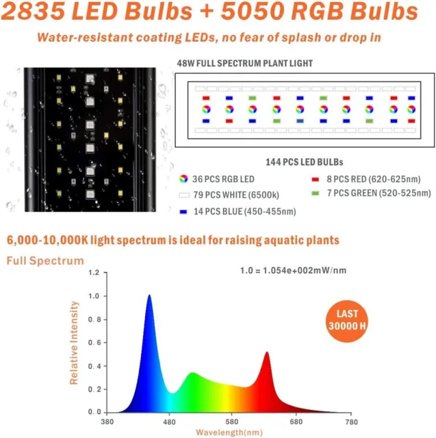 LED Aquarium Light Extendable Dimable 7 Colors Full Spectrum for Freshwater Tank 3