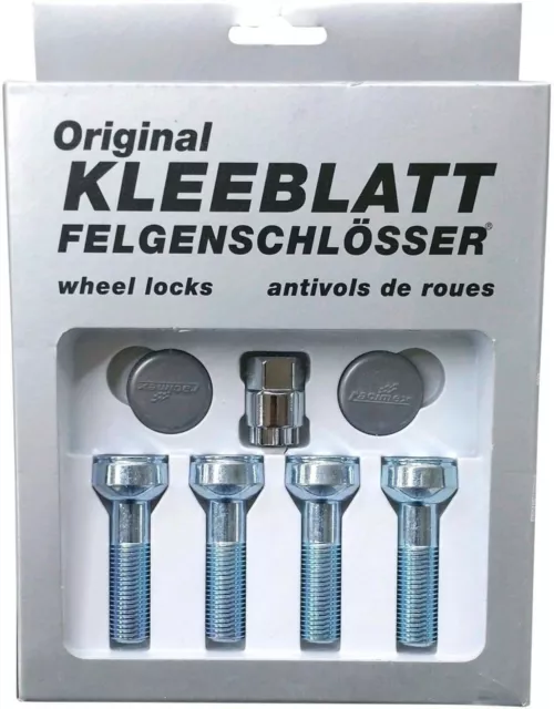 Original KLEEBLATT Felgenschlösser 4x M14x1,5x45mm Kugelbund R14 Chrom 4er Satz